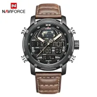 NAVIFORCE NF9160 Mens Watches Top Brand Luxury Sport Watch Men Leather Strap 30M Waterproof Miliary Dual Display Wrist Watch Clock